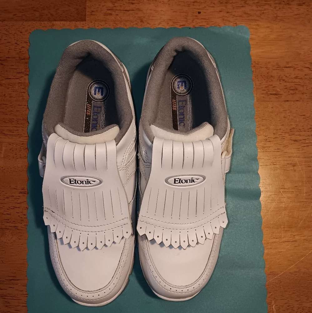 Etonic Golf Shoes 8806 Womens White Sz 6 1/2 Kilttie Hook And Loop Closure Euc